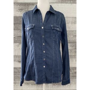 White House Black Market Jean Shirt Button Down Denim Women's Size 12